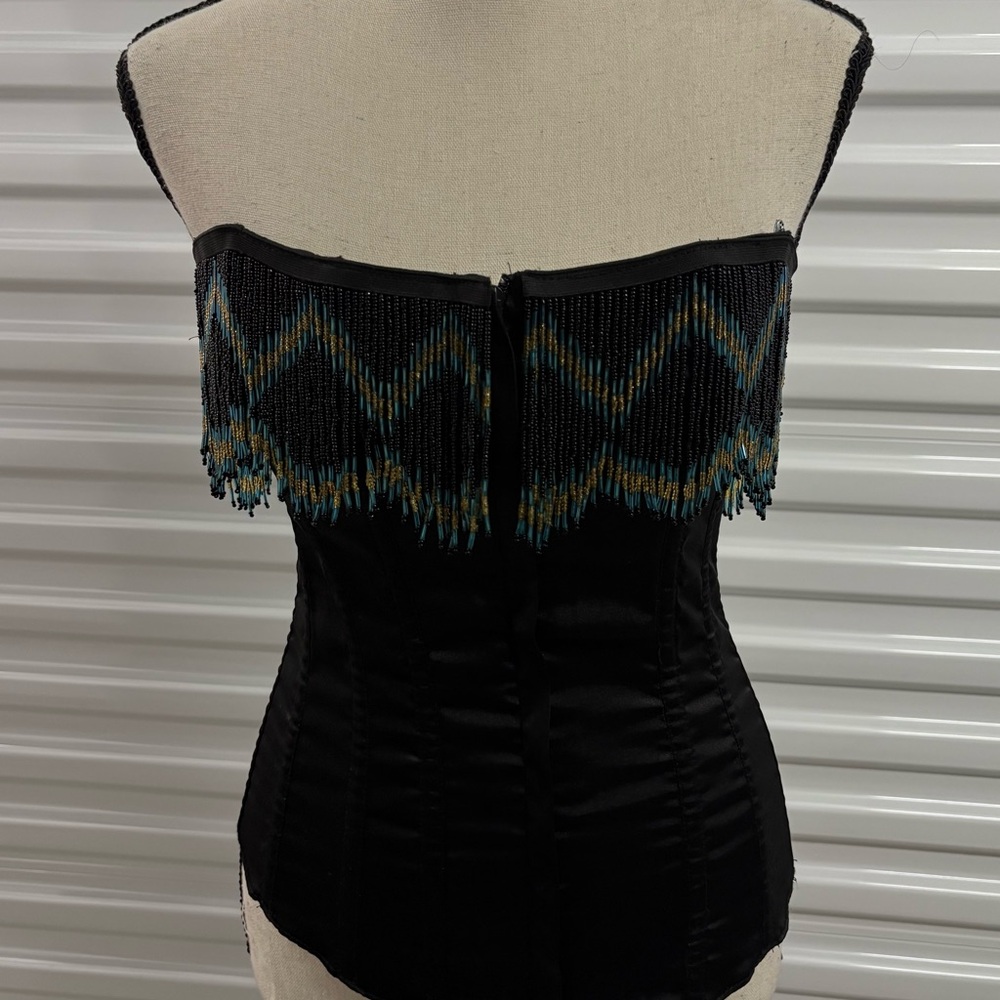 Elegant Black Beaded Strapless Corset Top